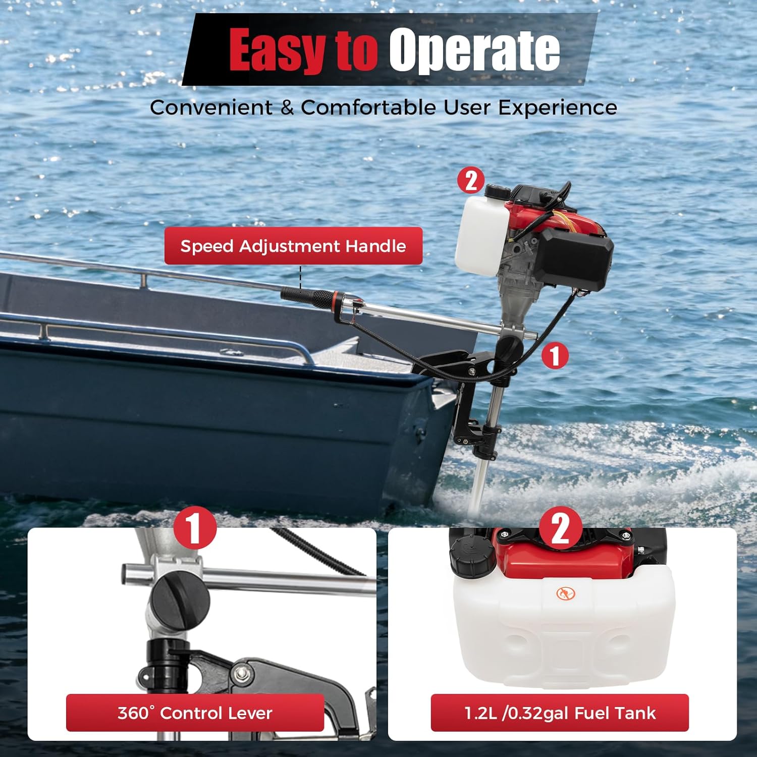 Fishing Boat Outboard Motor - 4HP Outboard Motor, 4 Stroke 53.2CC