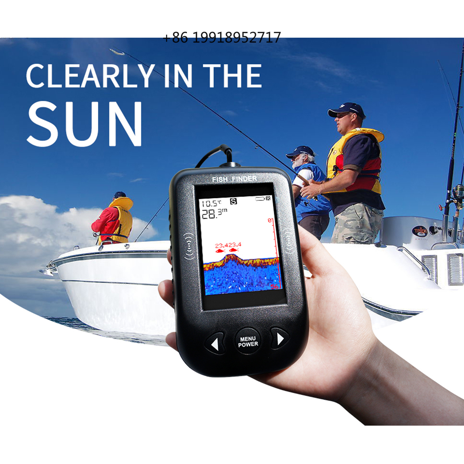 Fishing Boat Depth Finder - Sonar Finder Handheld Fish Transducer with