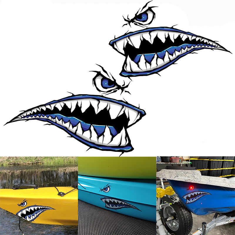 Fishing Boat Oar - 2PCS Shark Teeth Mouth Boat Stickers
