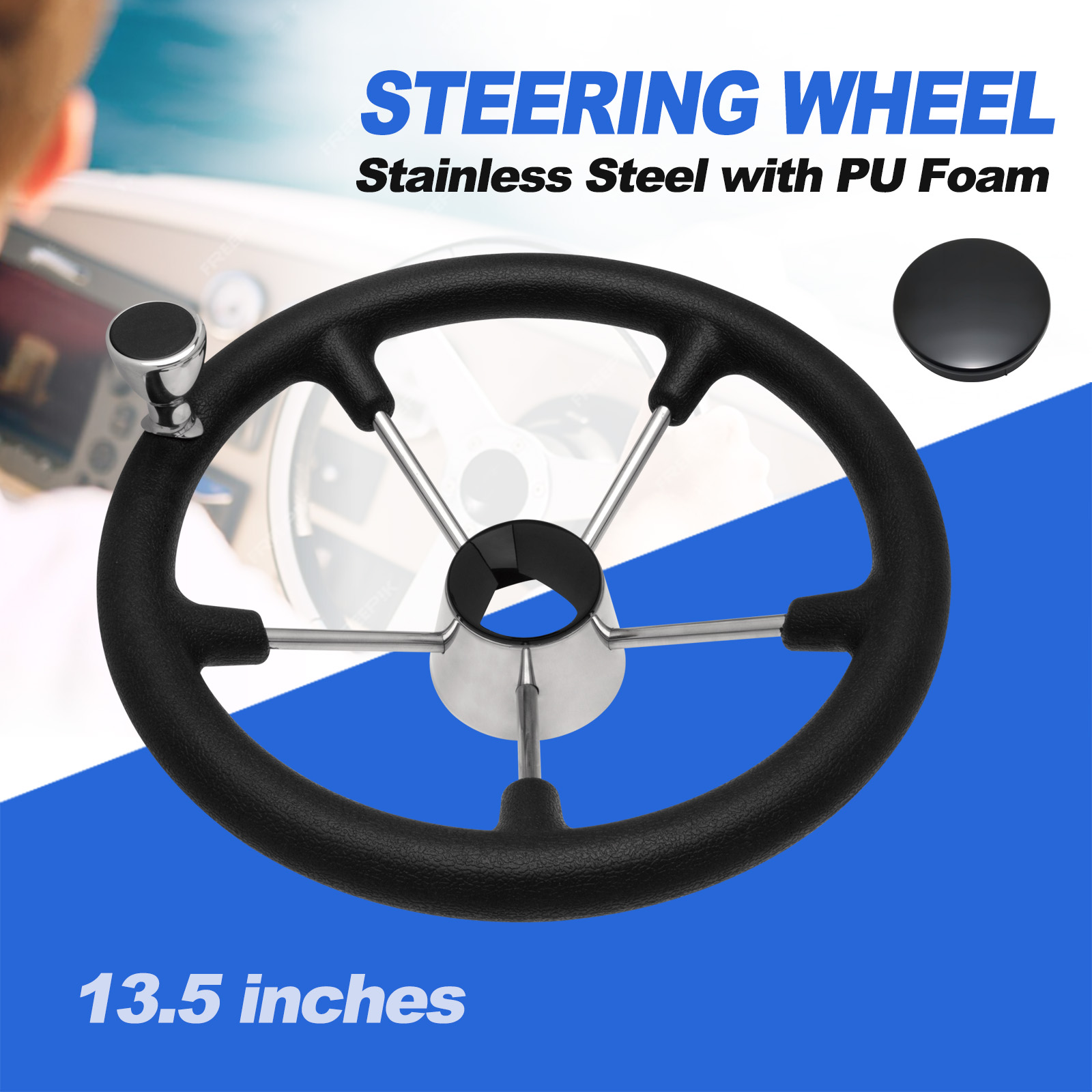 13.5’’ 5-Spoke Stainless Steel - Fishing Boat Steering Wheel review and price