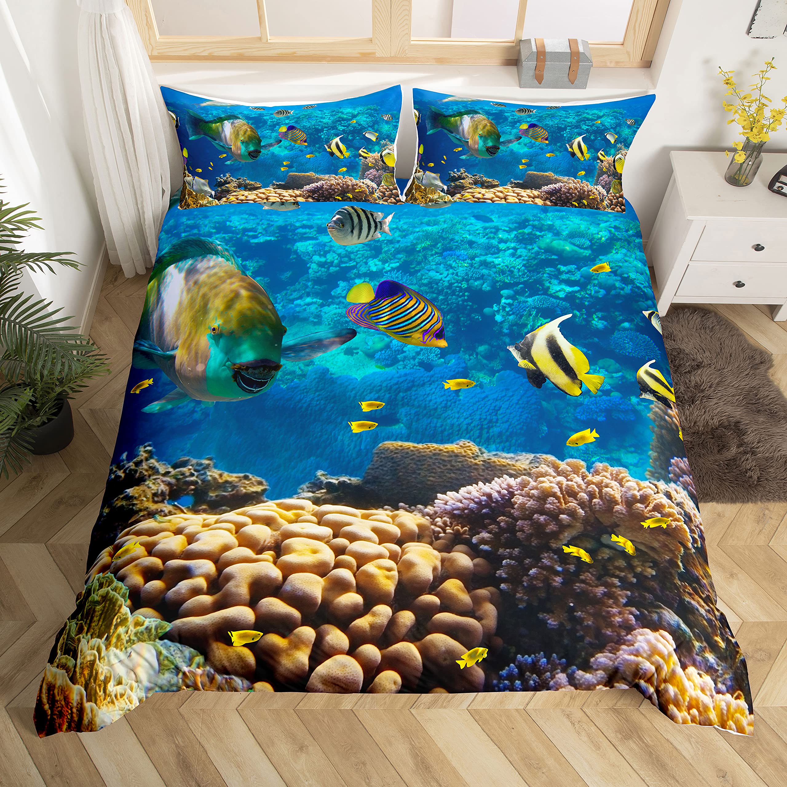 Fish Duvet Cover Set Ocean Bed - Fishing Boat Cover review and price