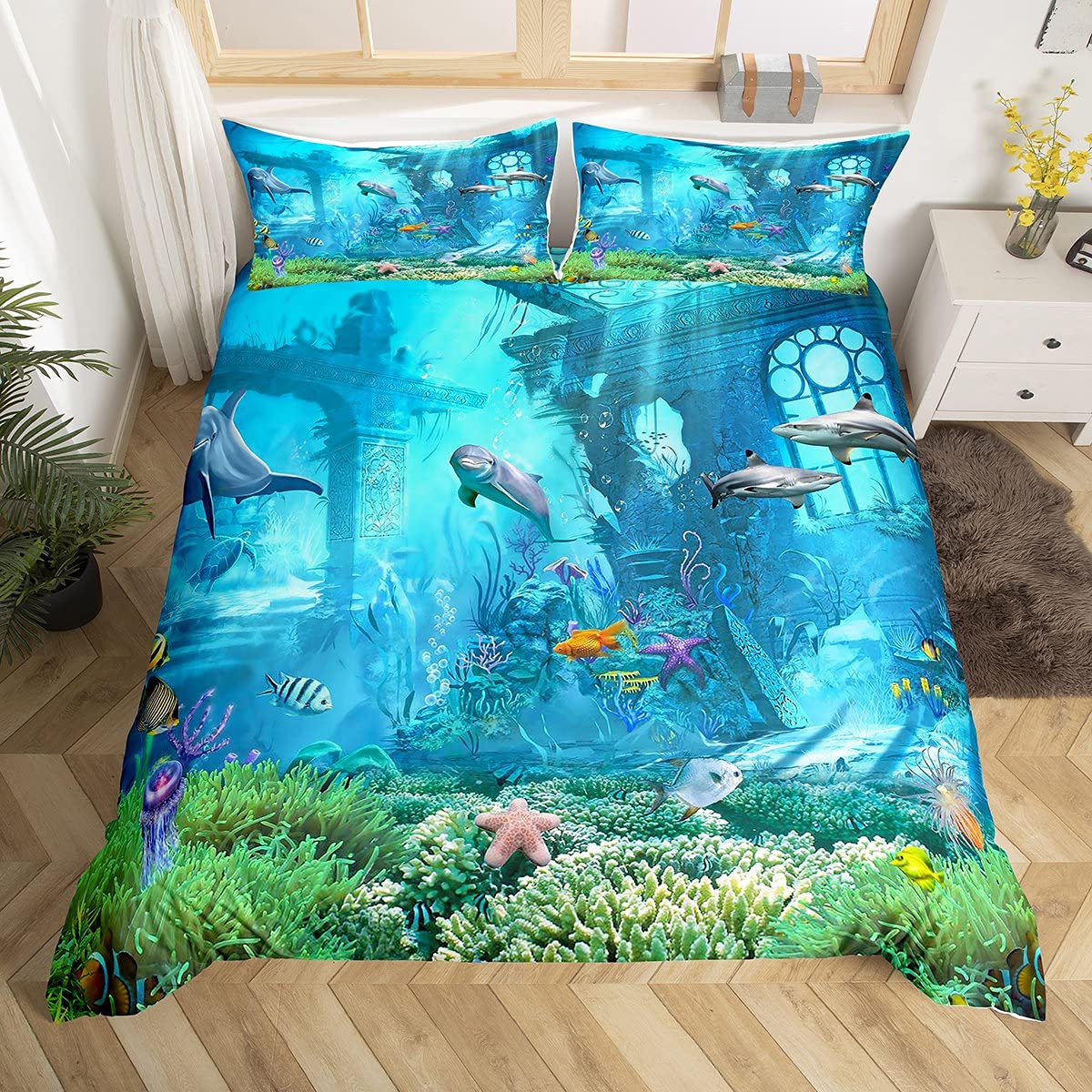 Fish Duvet Cover Set Ocean Bed - Fishing Boat Cover review and price