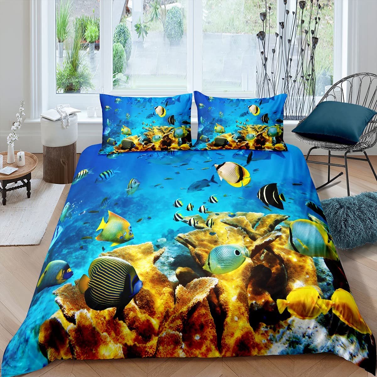 Fish Duvet Cover Set Ocean Bed - Fishing Boat Cover review and price